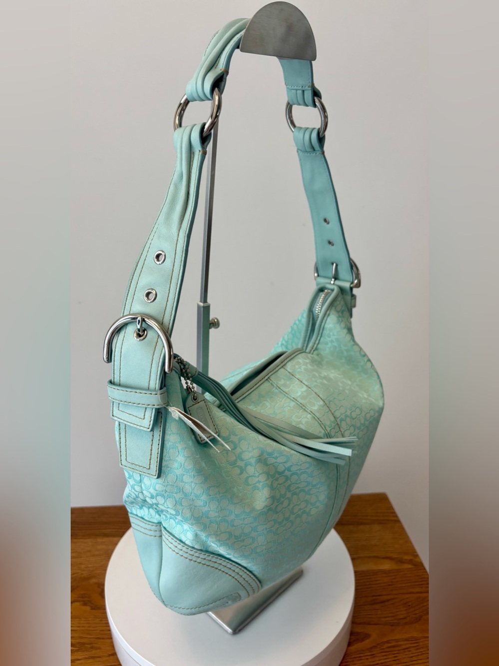 COACH VINTAGE SOHO SIGNATURE, LARGE HOBO SHOULDER BAG, CANVAS/LEATHER NIB - MIST - Picture 3 of 14